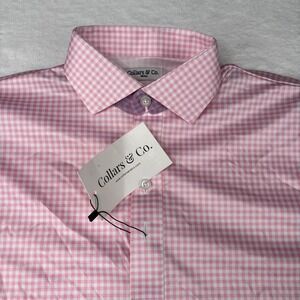 NWT Collars and Co Dress Collar Polo Shirt Mens Small Pink Gingham Check Golf